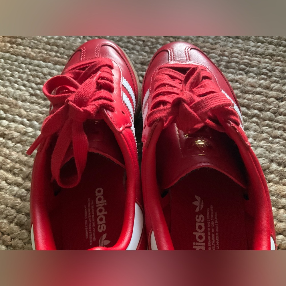 adidas Red Samba Sneakers with White Stripes - Picture 7 of 11
